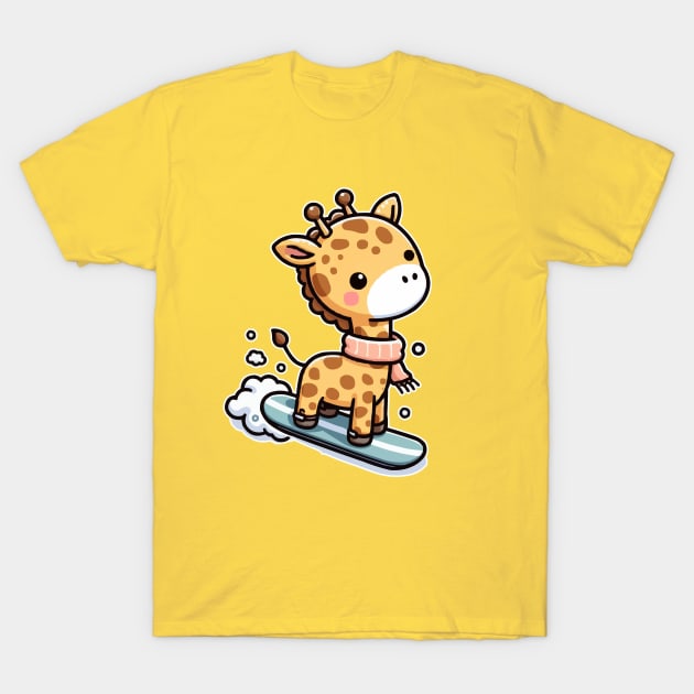 Cute giraffe Snowboarding T-Shirt by fikriamrullah